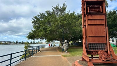 A scenic riverside stroll past sculptures