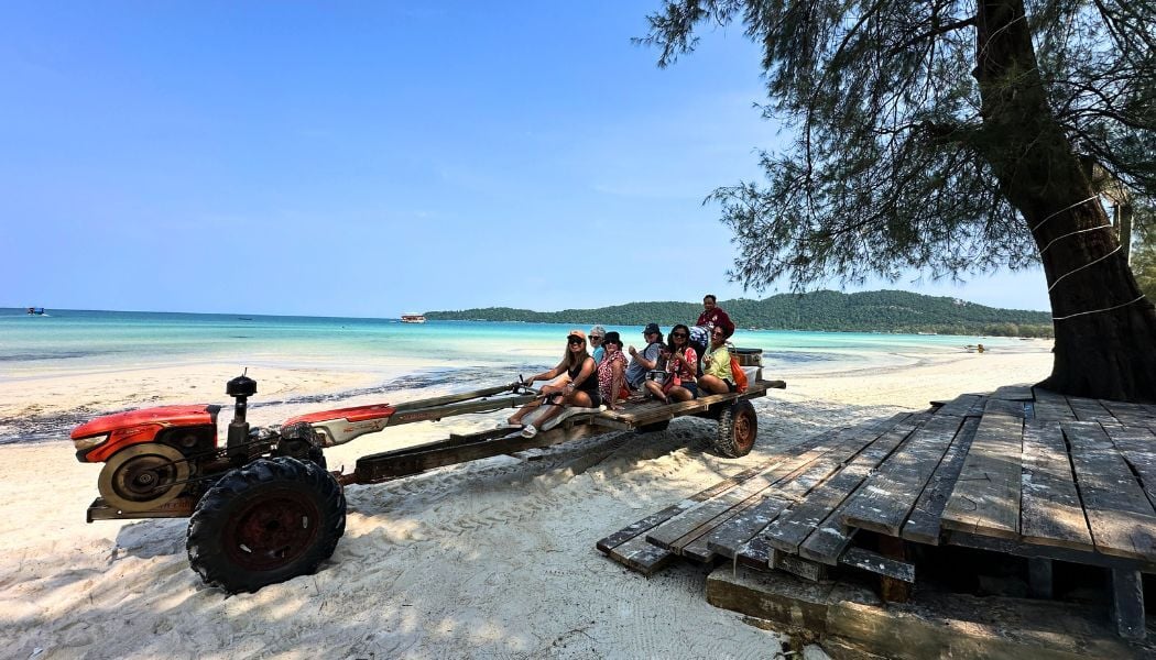 Exploring the beach by tractor at Koh Rong Sanloem