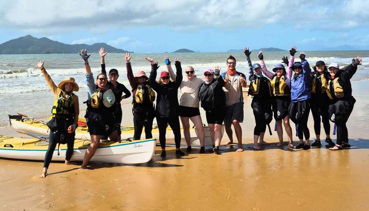 Happy group of women after kayaking
