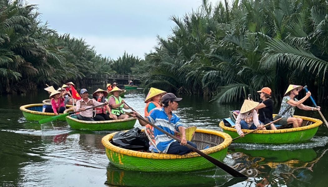 Paddling on coconut boats
