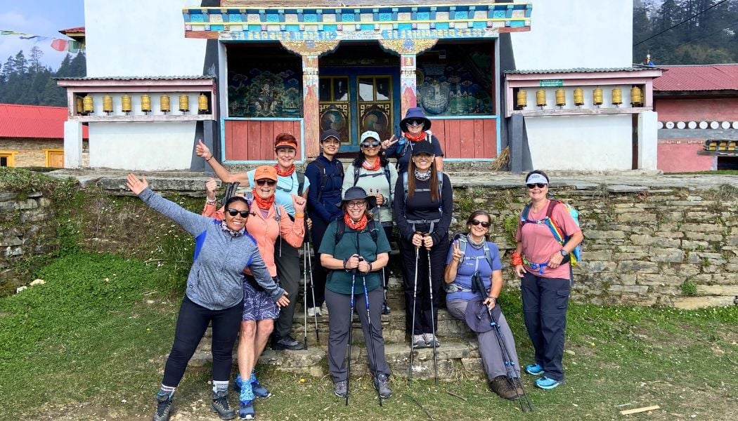 Trekking group photo at a Tea House in Nepal-1