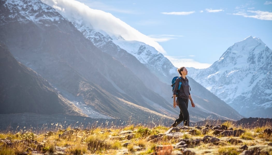 Woman hiking in NZ alps