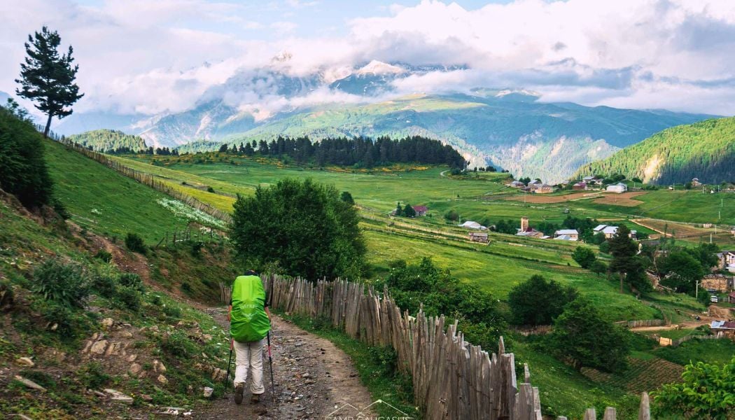 Woman hiking through Svaneti villages-2