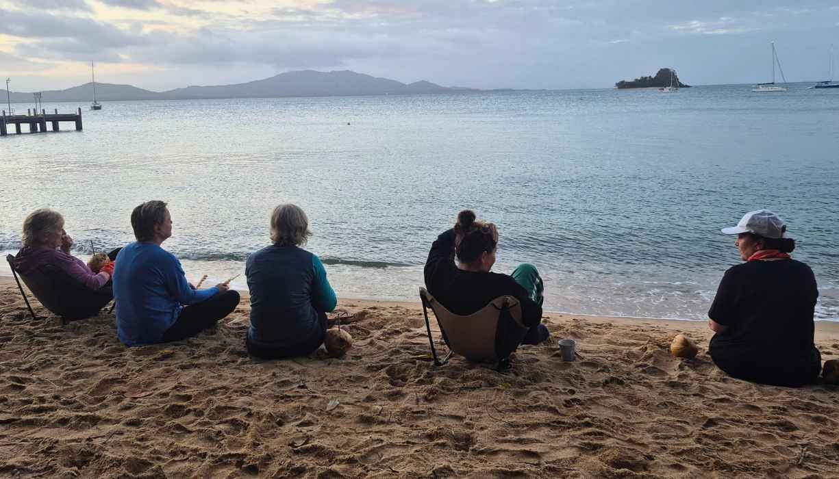 Women chilling by the beach