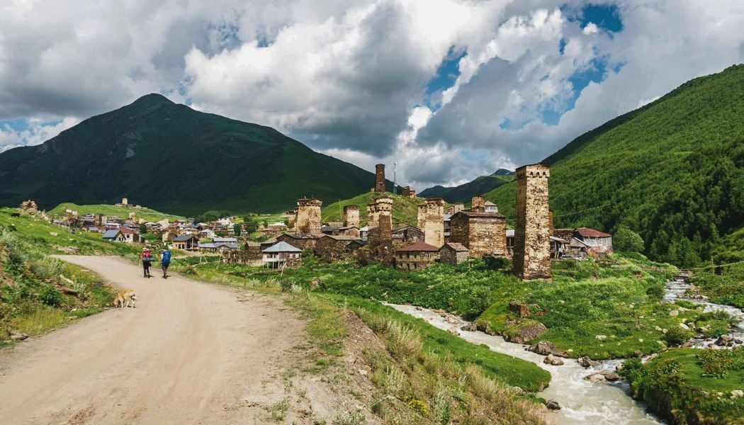 Women trekking through iconic stone towers-2