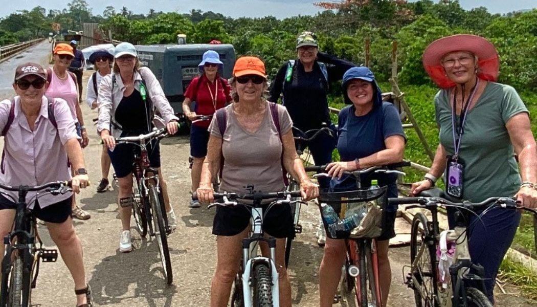 Womens group on bicycles in Sri Lanka
