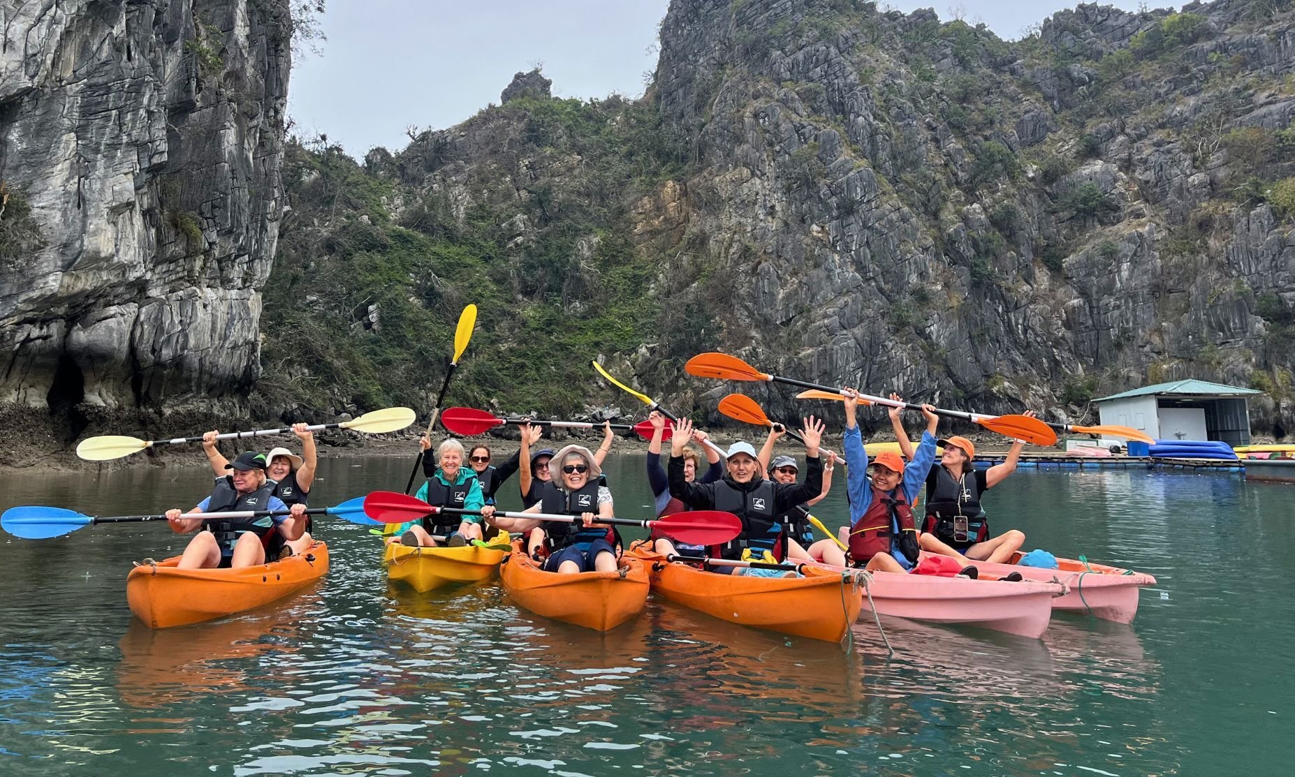 Womens tour group in Kayaks in Vietnam