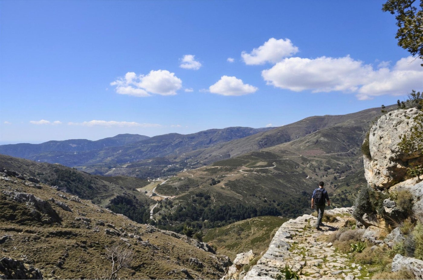 walking on ancient cobble stone paths Crete