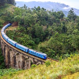 Train crossing the 9 Arch Bridge in Sri Lanka