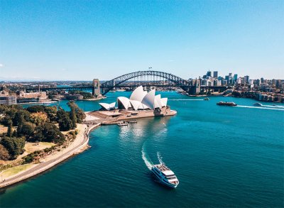Aerial view of Sydney harbour including bridge and opera house